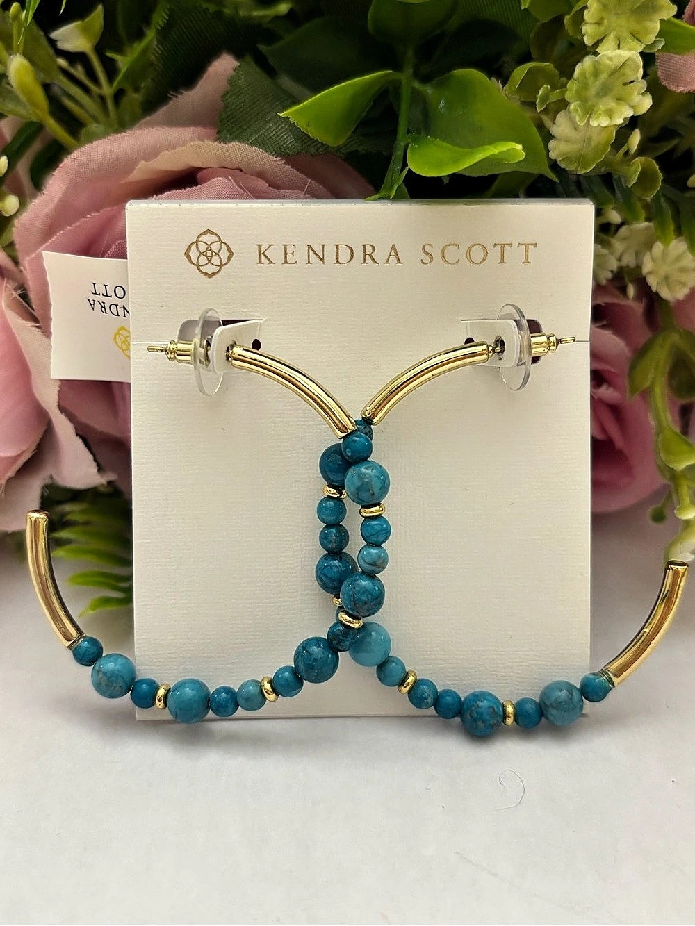 NWT Kendra Scott Jovie Beaded Hoop Earrings in gold teal